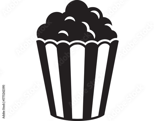 Black popcorn in striped container a delightful snack silhouette on transparent background