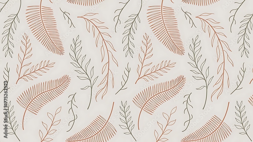 Fototapeta premium Boho botanical pattern for earthy elegance, ideal for textiles and wallpaper designs with its organic and minimalist style adding a touch of nature