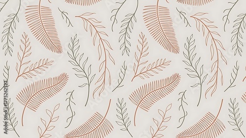Boho botanical pattern for earthy elegance, ideal for textiles and wallpaper designs with its organic and minimalist style adding a touch of nature