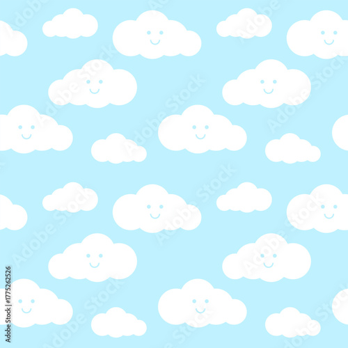 smile face clouds on blue sky background seamless pattern wallpaper 