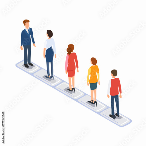 Business team members standing on a path to success.