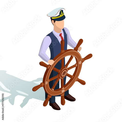 Captain at the helm of a ship, focused on navigation.