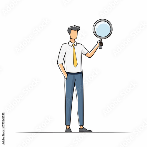 Man holding magnifying glass for detailed investigation.