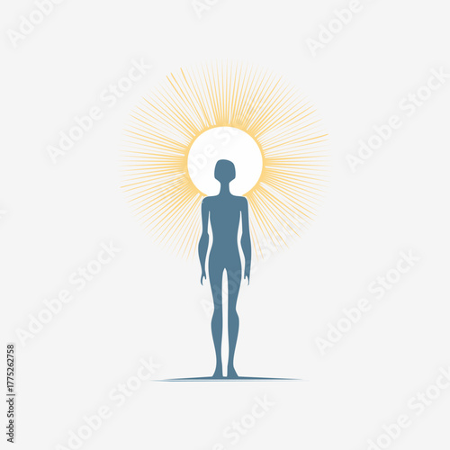Human figure with radiant light, representing inner peace and enlightenment.