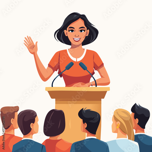 Woman Speaker Addressing Audience During Presentation.