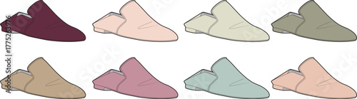 Variety of Colorful, Stylish Flat Mule Shoes in Different Colors and Shades