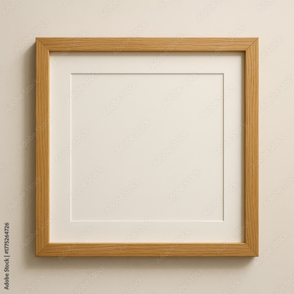 Fototapeta premium Minimal Wooden Photo Frame on Beige Wall