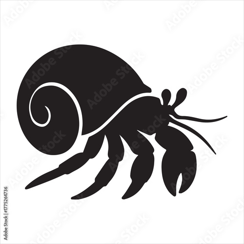 Silhouette hermit crab crawling monochrome design vector illustration