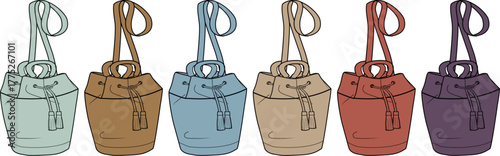 Collection of stylish, colorful drawstring bucket bags with rope handles, perfect for everyday use and fashion