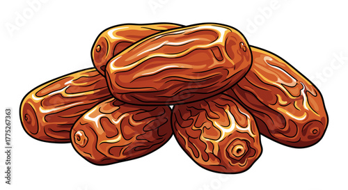 Delicious pile of fresh dates, healthy dried fruits, sweet food illustration for design and diet