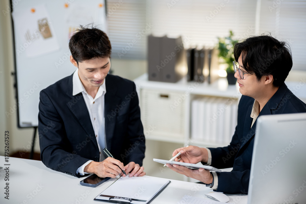 custom made wallpaper toronto digitalTwo businessmen are discussing plans in the office.