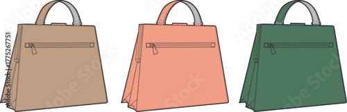 A stylish collection of modern women's handbags in three different color options vector illustration