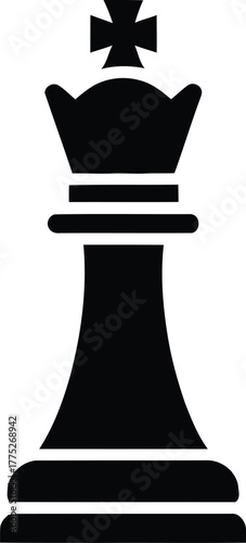 Black chess king piece silhouette on white background Keywords: chess, king, piece, game