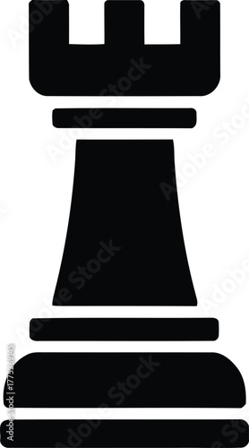 Black chess rook piece silhouette on white background Keywords: chess, rook, castle, tower