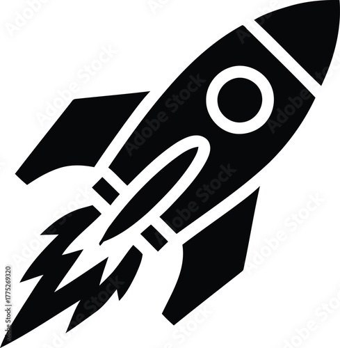 Black icon of a rocket launching spaceship space