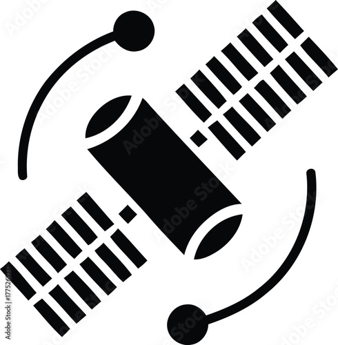 Black icon of a satellite in orbit space technology