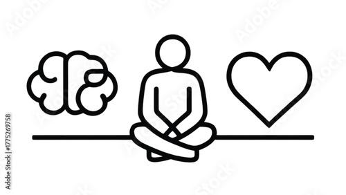 Line Art Icons of Brain Person and Heart on a Line