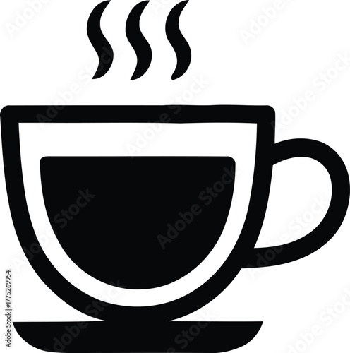 Black Silhouette of a Steaming Coffee Cup on Saucer
