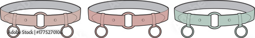 A set of three adjustable buckle pet collars in soft pastel colors, a vector illustration of animal accessories