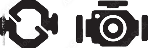 Engine Piston and Block Icon. Automotive component, mechanical part, and auto repair graphic