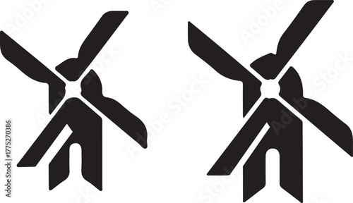 Stylized Windmill Icon Set. Renewable energy, agricultural, and traditional dutch graphic elements