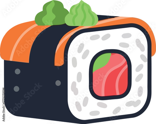 Salmon sushi roll with wasabi and roe