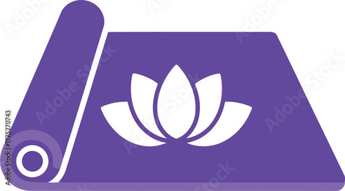 Purple yoga mat with lotus flower icon