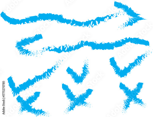 Hand Drawn Blue Arrows Checkmarks and Cross Symbols on White Background