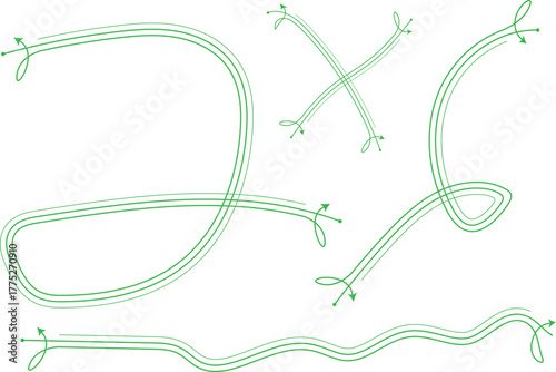 Green Line Abstract Art Illustrating Movement and Direction on White Background