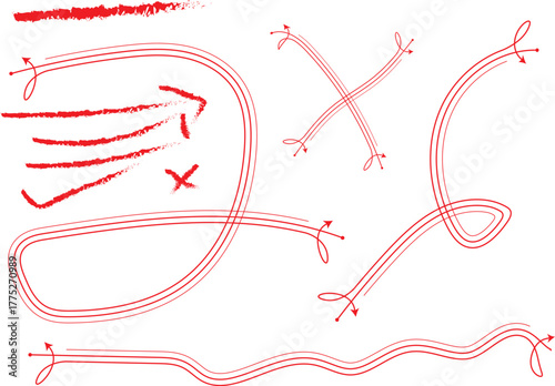 Hand drawn red arrows and direction signs on white background vector