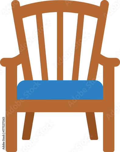 Wooden garden chair with blue cushion