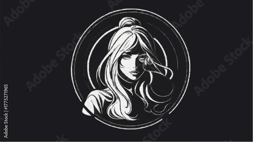 Long-haired woman glamour beauty illustration design art sketch face