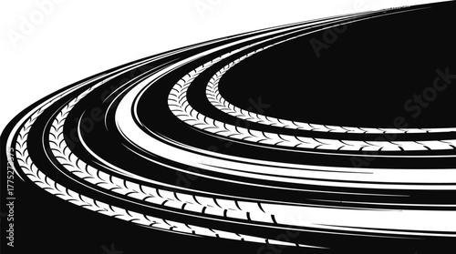 Tire tracks on black surface suggesting speed and movement on a road