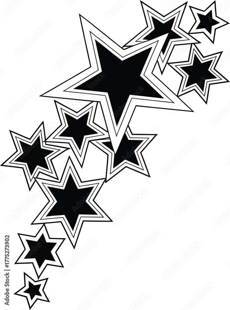 Obraz premium Stylized star cluster graphic in black and white, dynamic composition