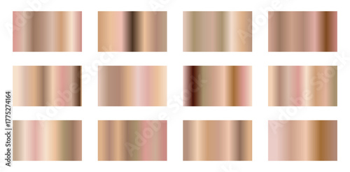 Elegant gold swatch collection with shiny plate texture.Smooth gold tones and subtle gradient shades form a refined gold gradient plate. metallic gold gradients . 