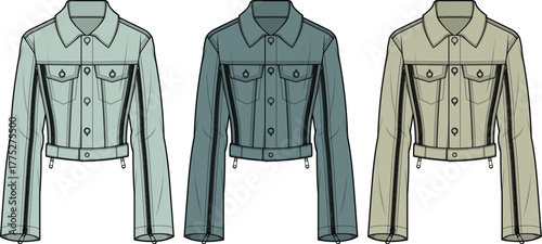 Stylized Set of Cropped Jackets with Detailed Stitching
