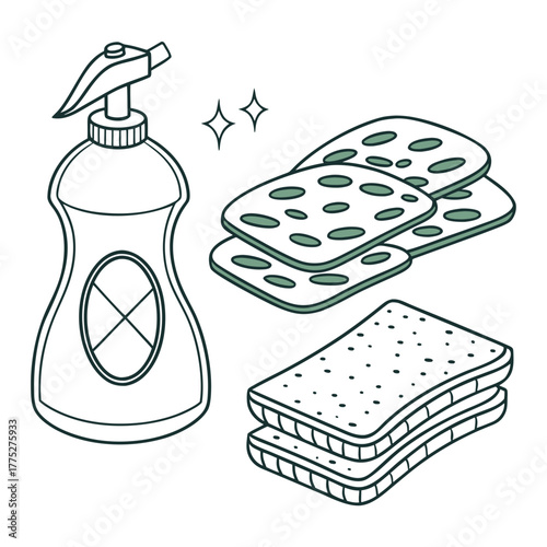 Cleaning spray with sponges