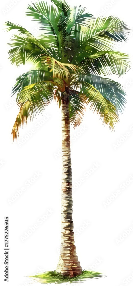 Obraz premium Tropical Palm Tree Isolated, Standing Tall, White Background, for summer layouts