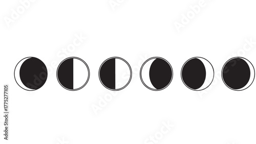 Lunar phases illustration representing the moon s cycle on transparent background silhouette