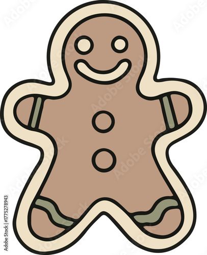 Gingerbread man cookies of christmas hand drawn flatten