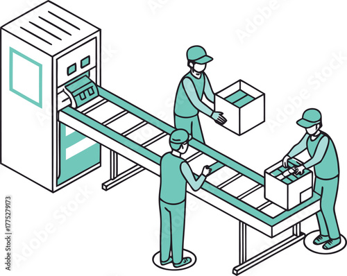 Factory worker operating heavy hazardous machinery while safety engineer checks production process, steel manufacturing plant, isometric vector.