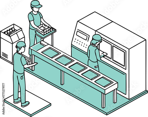 Employee working on large dangerous factory machine with safety engineer inspecting industrial steel bar manufacturing, risky job concept, isometric isolated vector.