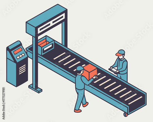 Industrial worker performing risky job on large factory machine with safety inspector observing, steel bar manufacturing, isometric isolated illustration.