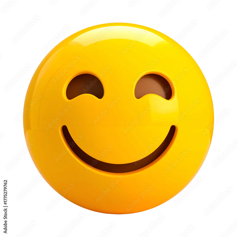 Fototapeta premium Glossy, 3D rendered yellow sphere with smiling face against a black background