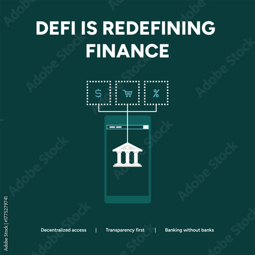 Defi is redefining finance, a mobile phone displaying banking services, symbolizing the shift towards decentralized access and control
