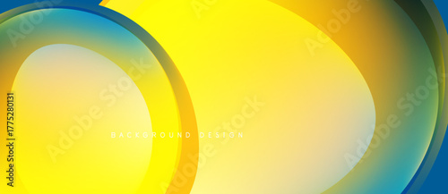 Abstract flowing shapes, vibrant yellow, orange, blue hues. Modern design, smooth gradients create dynamic visual effect.