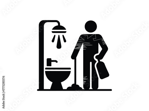Bathroom Cleaning Service Icon – Janitor and Hygiene Maintenance Vector Illustration