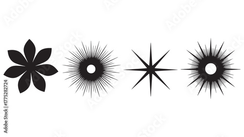 Four abstract starburst floral designs perfect for graphics on transparent background silhouette