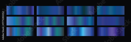 Set Blue gradient Chrome color foil texture background. vector golden, copper brass and metal  template. big set of metallic Blue gradients set.