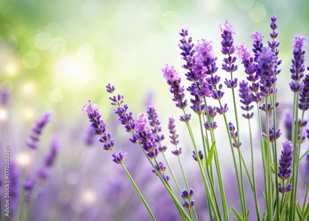 Naklejka premium delicate purple lavender flowers isolated on green stems against a soft white background